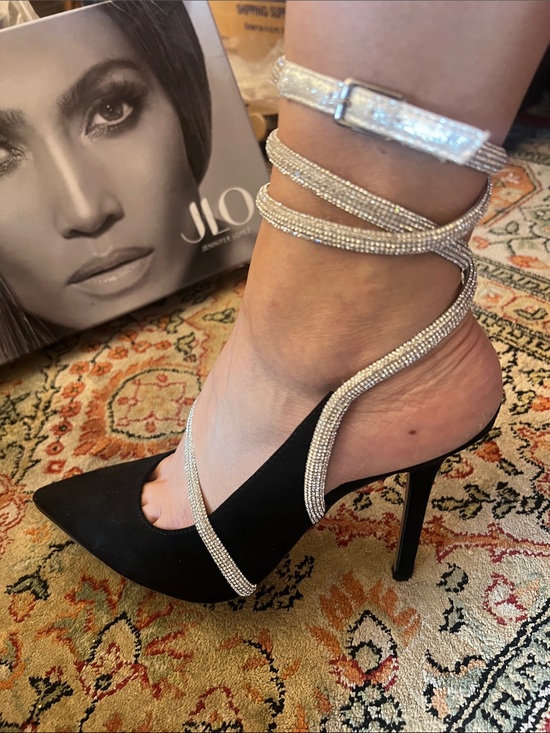 Jennifer Lopez Shoes - Jennifer Lopez Black Pointed-Toe Stiletto with Crystal Wrap Straps